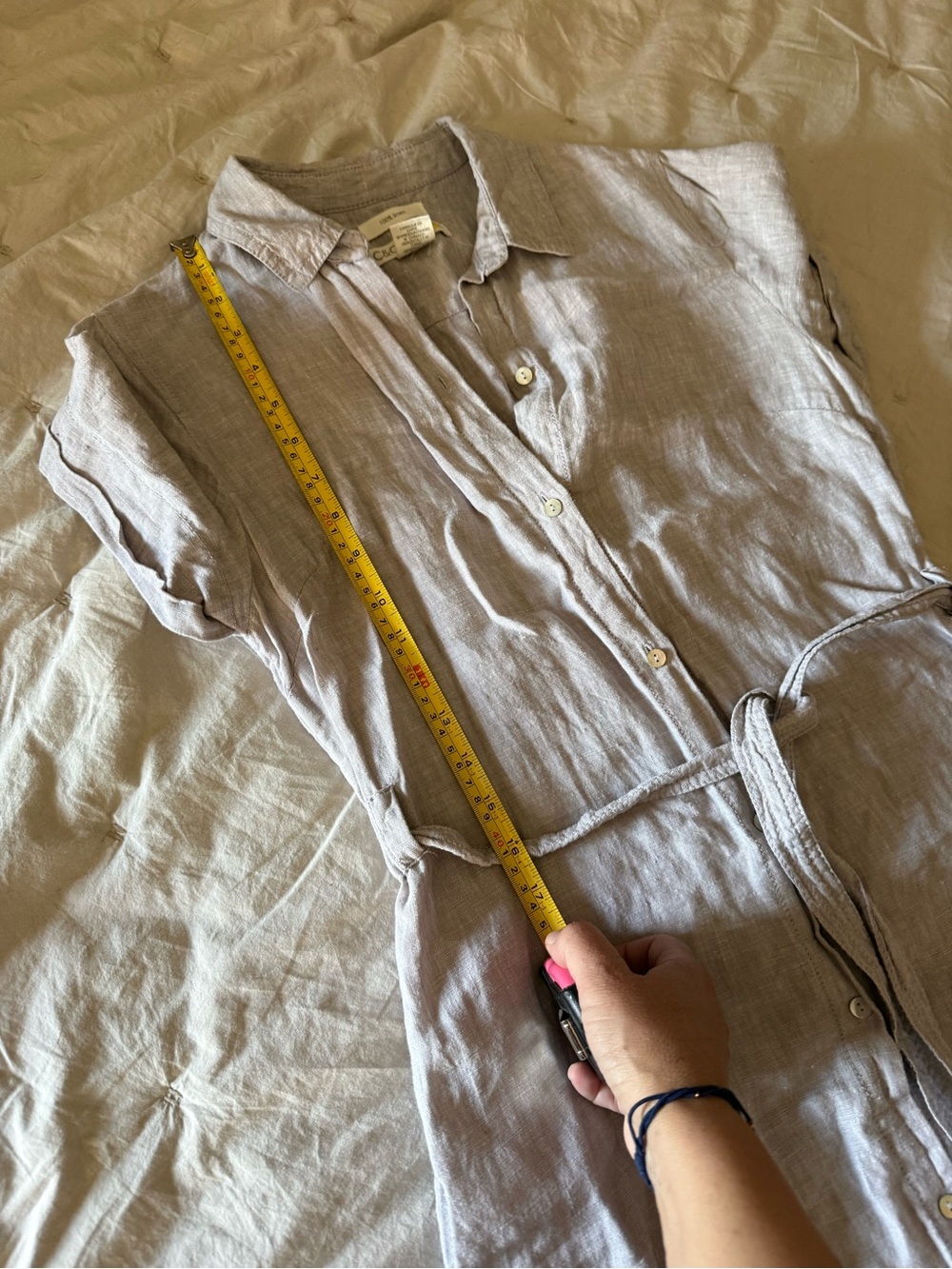 C&C California Light gray Linen Midi Shirt Dress with Tie Waist. - Picture 7 of 10